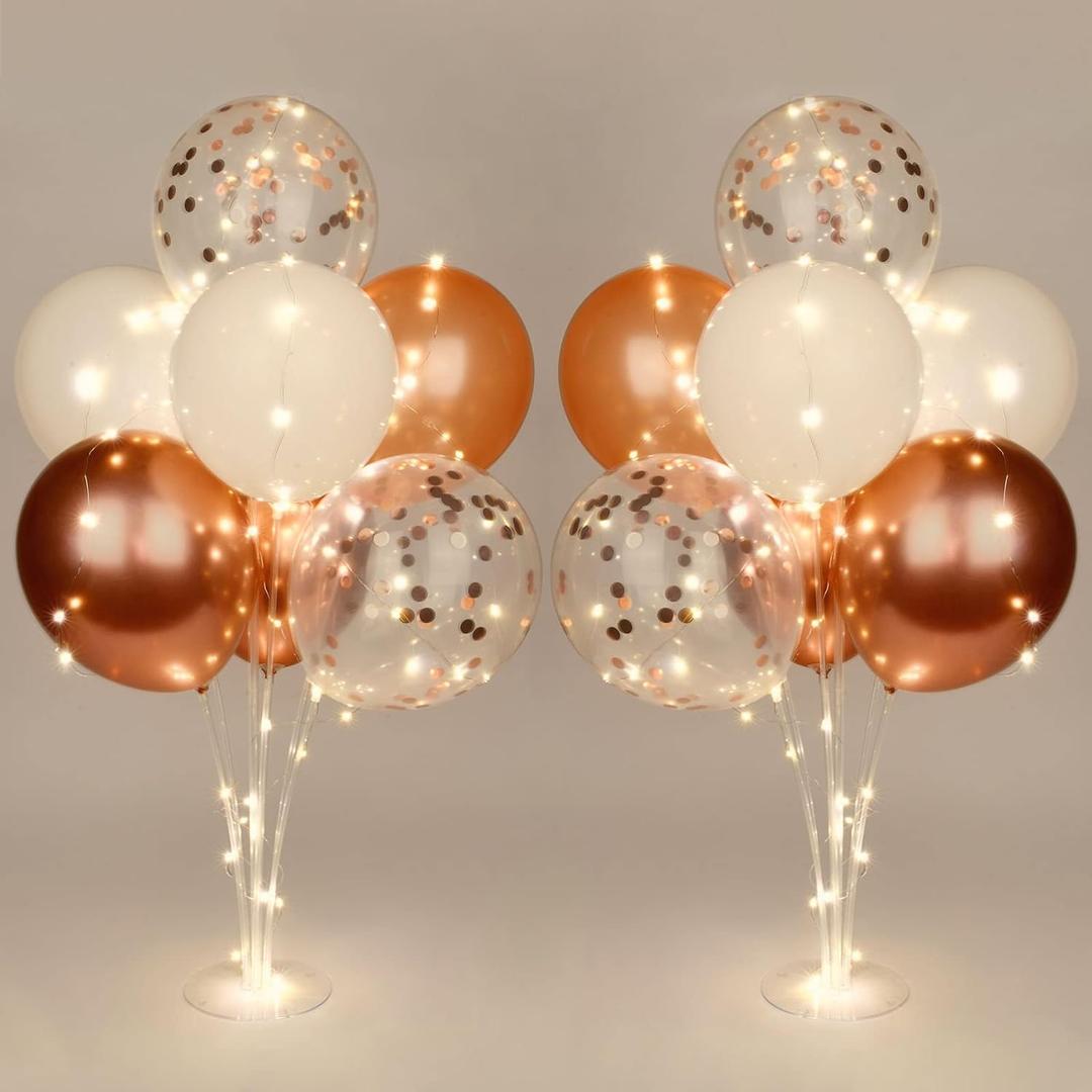 2 Set Table Balloon Stand Kit with Lights, Light Up Balloon Holder Include 16 Pink Latex Confetti Balloons, Wedding Party Decorations for Birthday, Graduation, Anniversary, Christmas