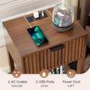 Nasonet Night Stand Set 2, Fluted Nightstand with Charging Station, Wood Bedside Table with Drawer & Storage Shelf, Modern End Tables for Bedroom Sofa Couch Office, Walnut