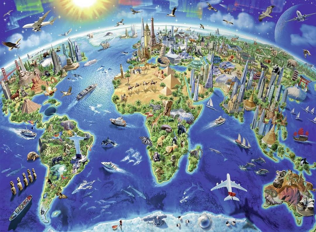 Ravensburger - World Landmarks Map - 300 Piece Jigsaw Puzzle - Stunning Imagery of Amazing Landmarks of The World - Vibrant Colors - Premium Quality - Ideal Gift - Screen-Free Fun - Children Ages 9+