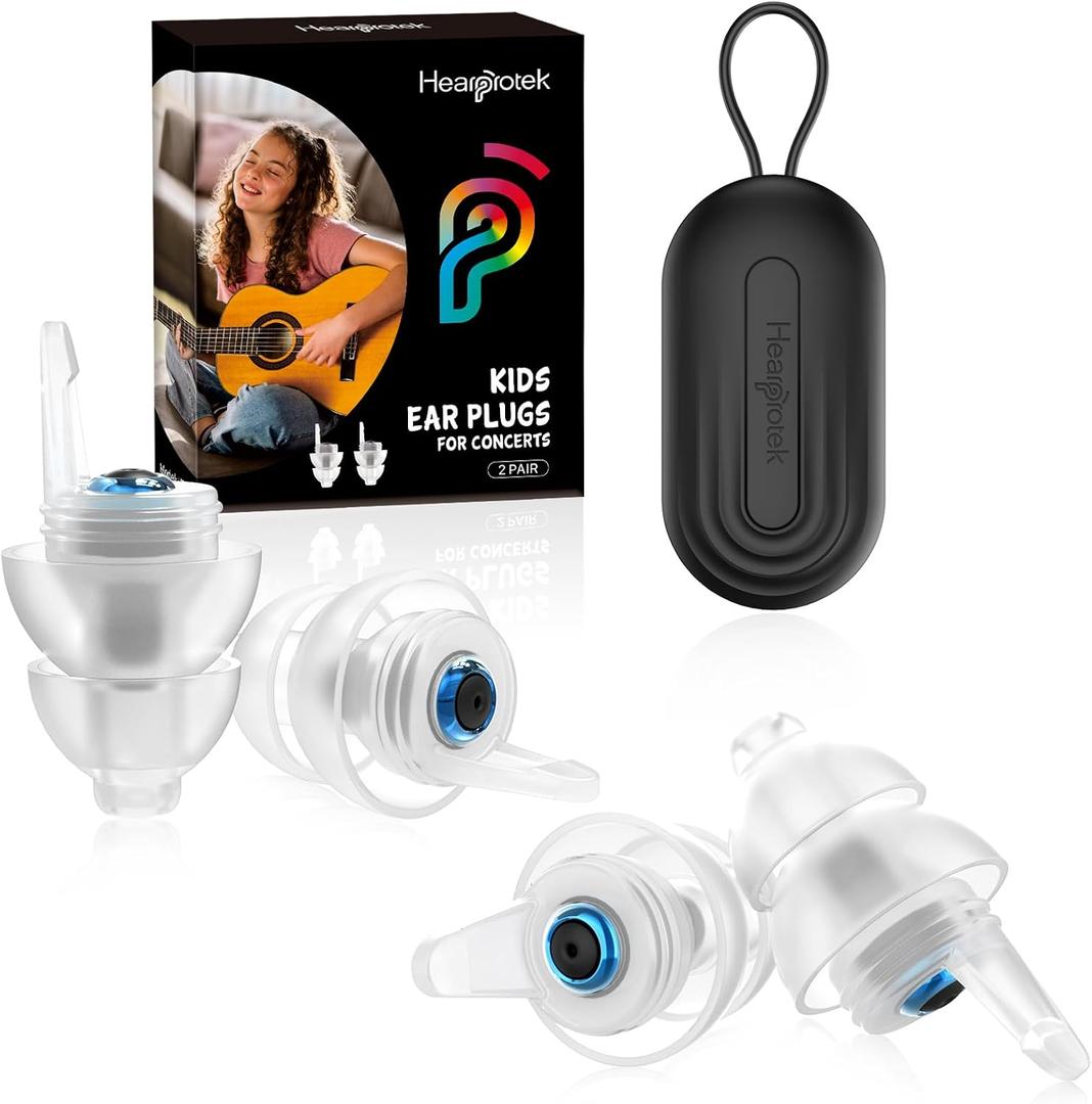 Kids Earplugs (6-12 yrs) - 2 Pairs High Fidelity Concert Ear Plugs for Children, Adults with Small Ear Canals, 23dB Kids Noise Reduction Earplugs for Concerts, Rehearsal, Festival, Party (Bright Blue)