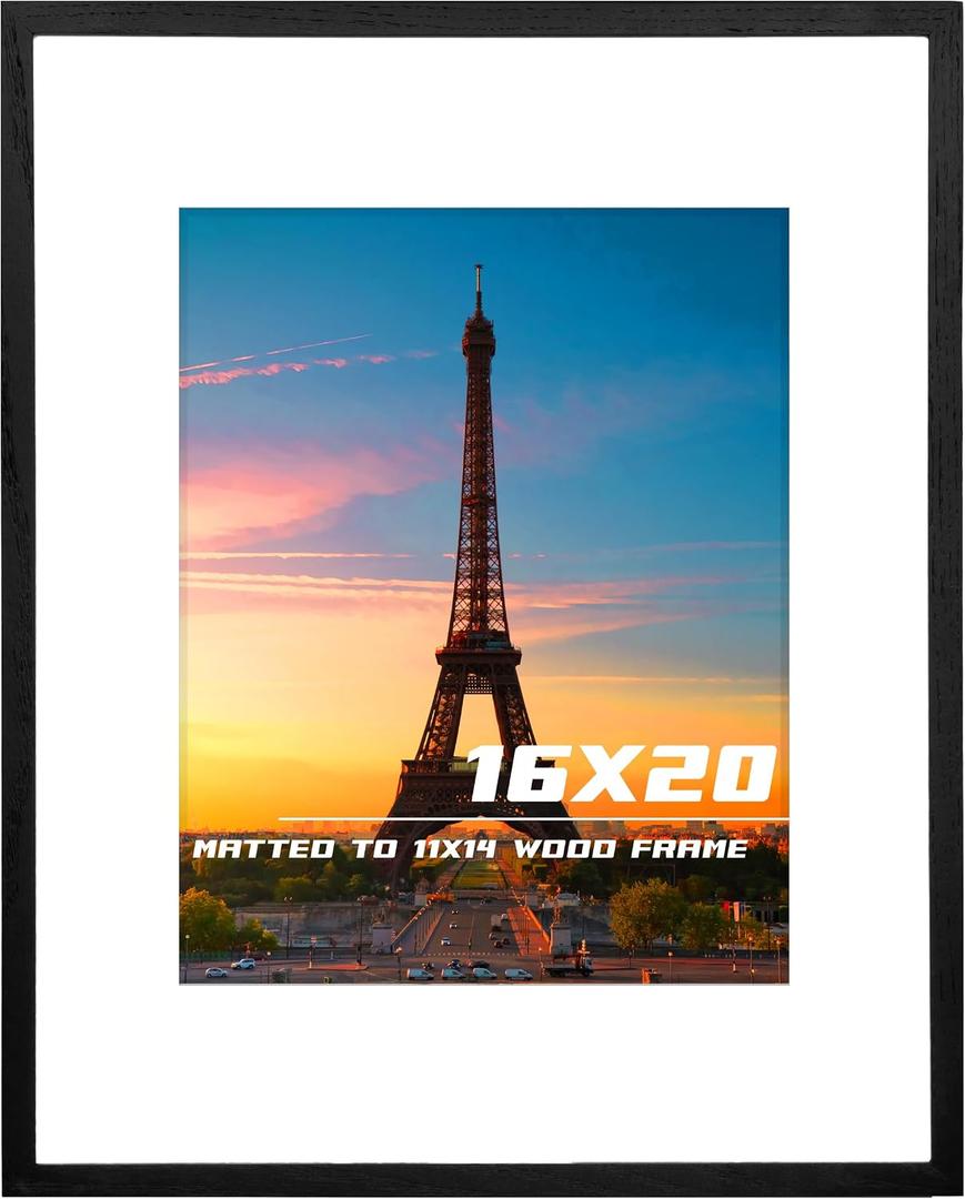 16x20 Black Oak Picture Frame, Oak Solid Wooden HD Glass, 1 Pack
