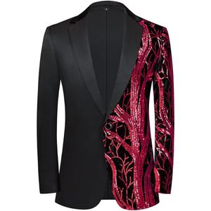 Men Fashion Purple Colorful Velvet Sequins Blazer (X-Large, Red)