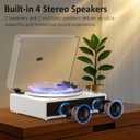 Record Player with Built-in Four Stereo Speakers, Three LED Lighting Modes, AT-3600L Cartridge, All-in-one Vinyl Record Player Support Bluetooth Playback Auto Stop 33&45 RPM Speed RCA Out AUX in White