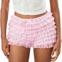 KOSUSANILL Women Lolita Bloomers Shorts Y2k Ruffle Layered Lace Sheer Pumpkin Mini Pants Pettipants Sexy Boy Bottoms Panties (Small)