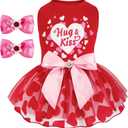 cyeollo Valentine's Day Dog Dress, Holiday Heart Print Tulle Doggie Dresses for Small Dogs Girls Party Outfit Puppy Apparel, Red M