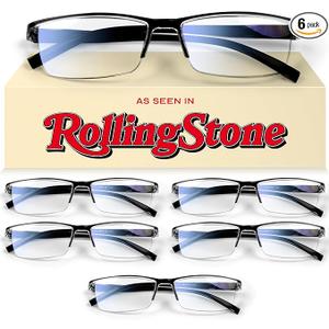 Gaoye 6 pack 2.25 Executive Style Reading Glasses Men  Durable Readers with Blue Light Filtering Comfortable Fit with TR90 Frames