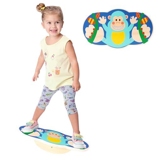 Wobble Balance Board for Kids Wooden Rocker Board Load 123Lbs, Active Play and Exercise for Toddler (Blue)