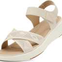 UBFEN Womens Platform Sandals Comfortable Lightweight Walking Ankle Strap Casual Low Wedge Sandals (7, Ac Beige)