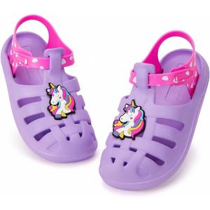 FUNCOO PLUS Boys Girls Sandals Toddler Lightweight EVA Water Shoes Kids Closed Toe Fisherman Sandals Summer Beach Sports Shoes Outdoor (Purple)