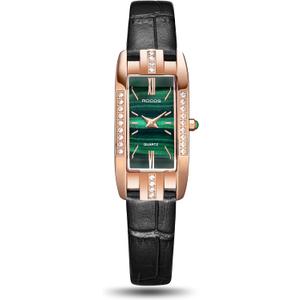 Elegant Women's Watch - Red/Green Dial Leather Strap Rose Gold Case, Quartz Analog Dress Watch, Waterproof Fashion Ladies Wristwatch Gift for Women RW0209S