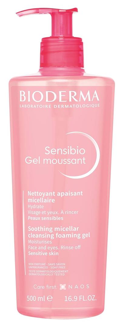 Bioderma Sensibio Foaming Gel Cleansing and Make-Up Removing Refreshing feeling for Sensitive Skin Unscented (Pump bottle 16,7 Ounce)