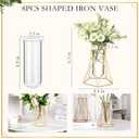 Roshtia 8 Set Gold Glass Vase for Centerpieces Metal Geometric Test Tube Vase Modern Hydroponic Flower Stand with Glass Cylinder for Flowers Plant Wedding Office Home Centerpiece (6.3 Inch)