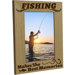 CREATCABIN Engraved Wood Picture Frame Fishing Photo Frame Display Pictures 4x6 Wall Mounting Printing Poster Frame Stand for Loss of Loved One Gallery Tabletop Decor 6x8Inch-Makes The Best Memories