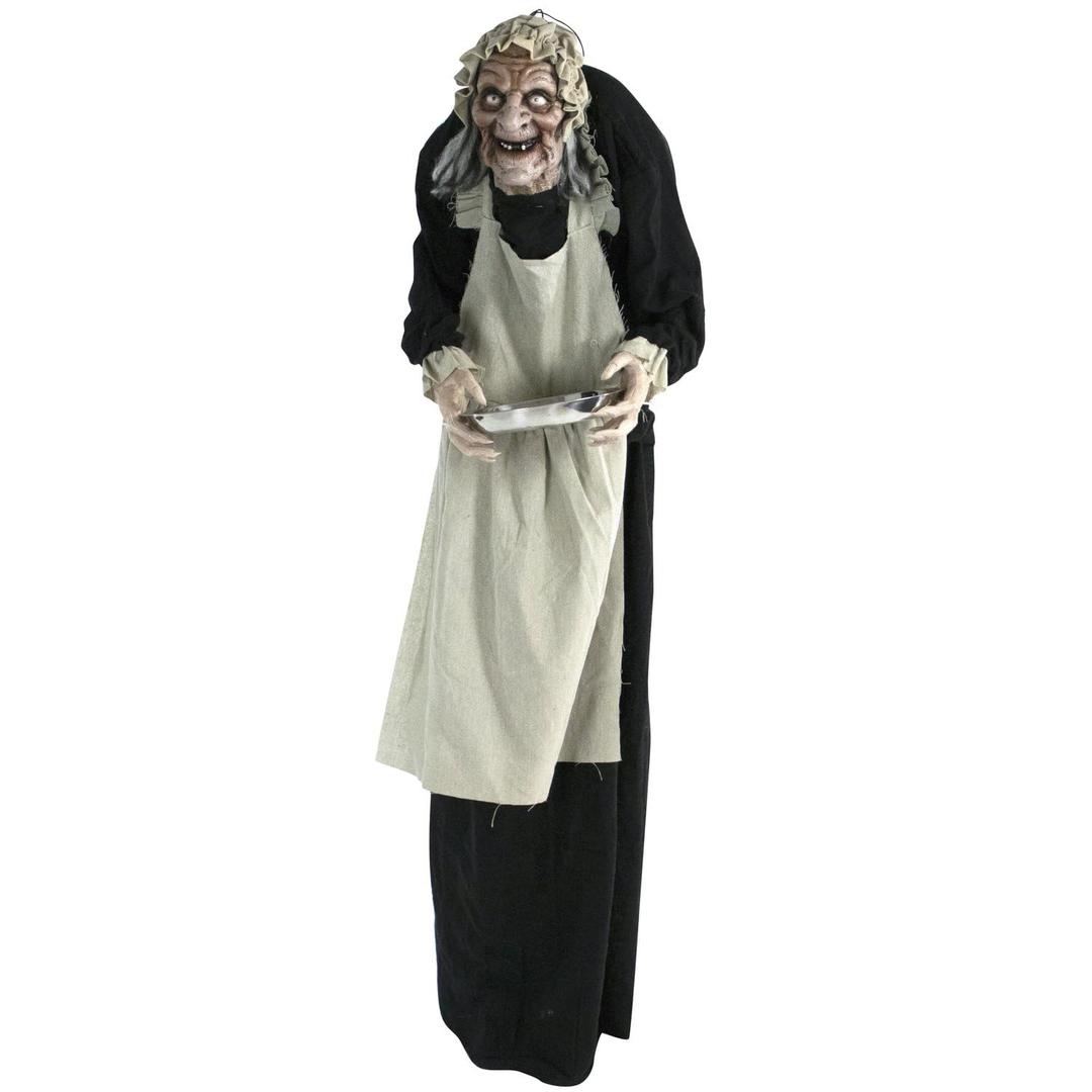 Haunted Hill Farm 5-Ft. Zombie Animatronic Maid with LED Lights & Sound
