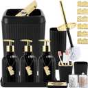 17PCS Bathroom Accessories Bathroom Set Black Bathroom Accessories,Toilet Brush, Trash Can, Qtip Holder Dispenser& 3PCS Soap Dispenser