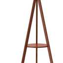 LEPOWER Tripod Floor Lamp, Mid Century Wood Standing Lamp, Modern Design Shelf Floor Lamp for Living Room, Bedroom, Office, Flaxen Linen Shade with E26 Base Brown