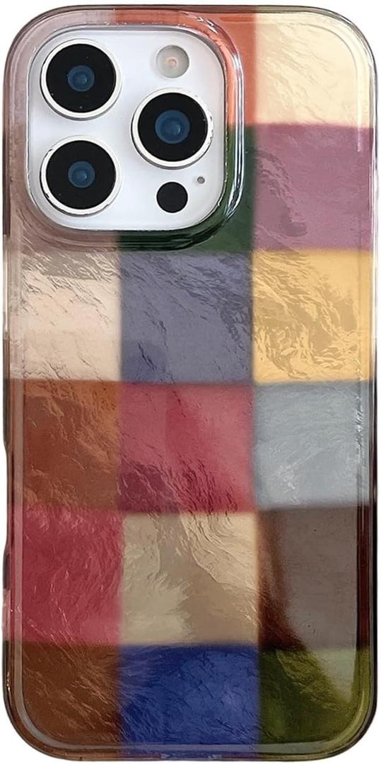 Aesthetic Colorful Checkered Phone Case for iPhone 15 6.1",Retro Trendy Pretty Gingham Cool Design Classy Mosaic Textured Glitter Protective Cover for iPhone 15 6.1 inch