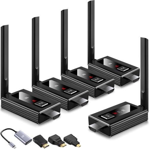 2026 Upgraded Wireless HDMI Transmitter and 4 receivers,Multi-TV Extender,5.8G/ 2.4G,165FT/50M,Plug and Play,HDMI Wireless Splitter transfers of Videos from Laptops/Camera to Multiple TVs/Monitors