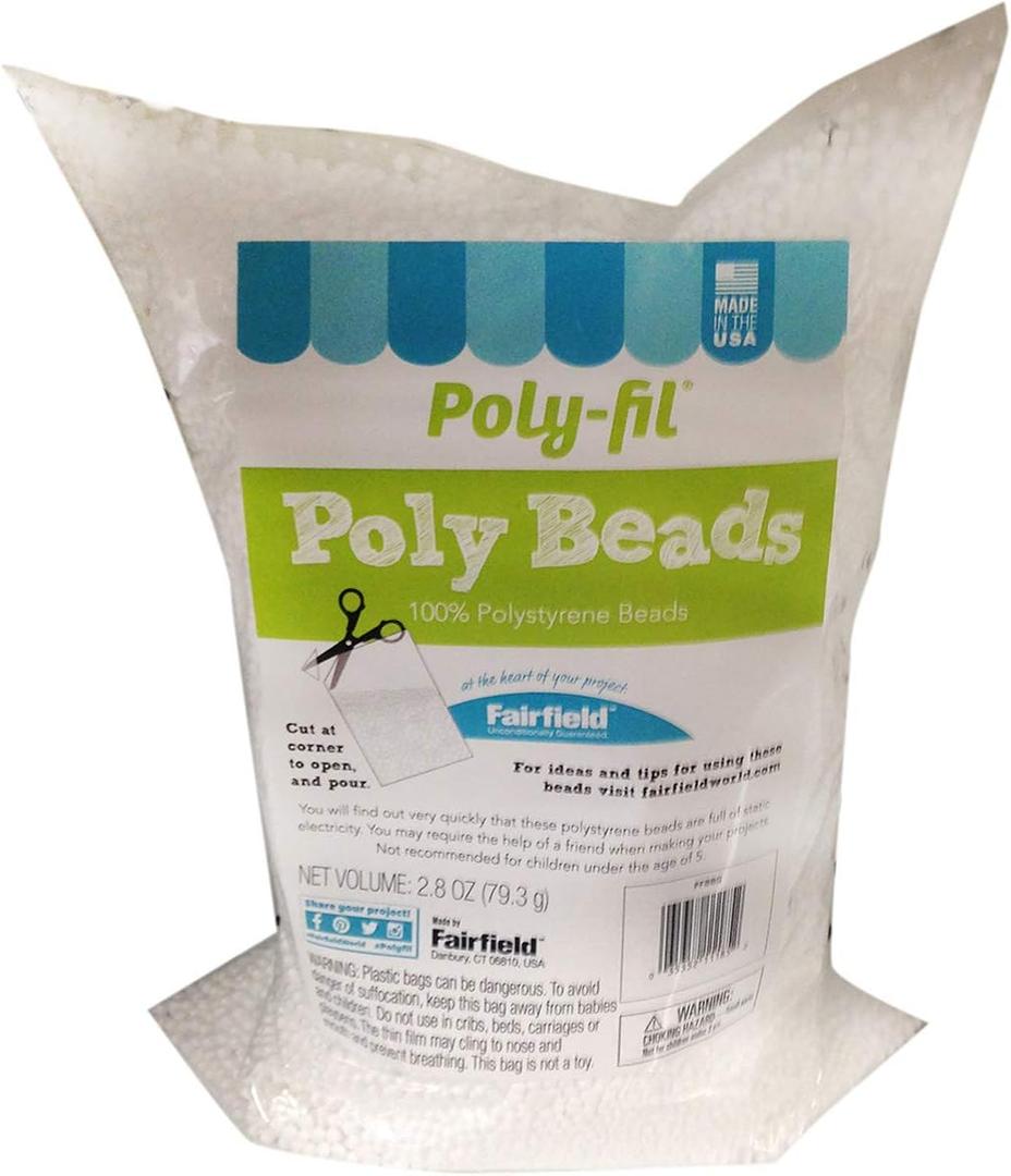 Fairfield Poly-Fil Poly Beads, Premium Polystyrene Stuffing Beads, Stuffing for Stuffed Animals, Toys, and Dolls, Ideal for Floam and Slime, Bean Bag Filler, 2.8-ounce Bag