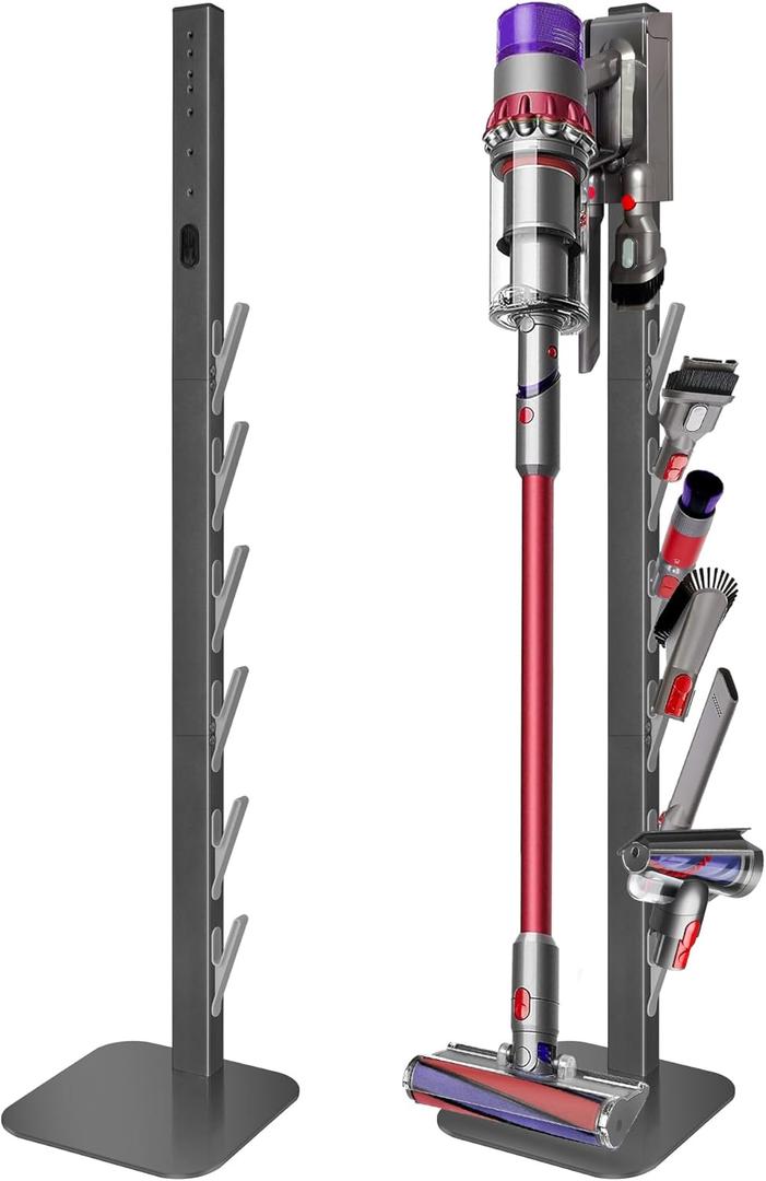 Haturi Vacuum Stand for Dyson Gen5 V15 V12 V11 V10 V8 V7 V6, Hidden Power Cord Design Standing Dock Holder, Metal Docking Station for Dyson Handheld Cordless Vacuum Cleaner & Accessory & Attachment (with Rectangular Base, Dark Grey)
