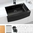 33 Inch Black Farmhouse Kitchen Sink, 33 x 20 Farm Sink, 33" x 20" x 10" Large and Deep Single Bowl Kitchen Sinks, 16 Gauge Stainless Steel Farm house Apron Front Sinks With Accessories
