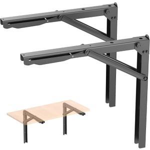 WALMANN Heavy Duty 18" Folding Shelf Brackets, Wall-Mounted Collapsible Brackets for Workbench/Table, 550 lbs Capacity, Space-Saving Hinges for Garage, Kitchen, Laundry(No Board)