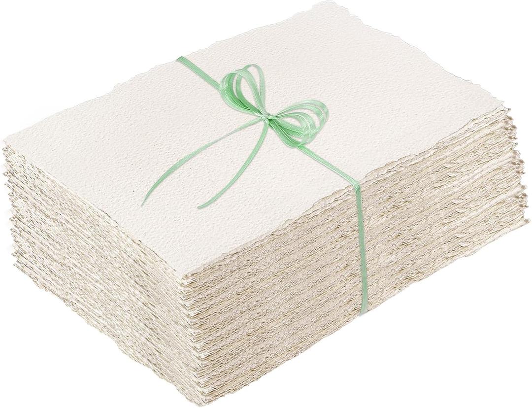 100 Sheets Deckled Edge Paper 5x7 inches, 160 GSM Handmade Paper, Rough/Textured Watercolor Paper for Wedding Invitations, Cards, Crafts Mothers Day Gifts for Mom