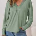 Dokotoo Womens Tops Ladies Fall Long Sleeve Shirts for Women V Neck Solid Loose Fit Casual T Shirts 2026 Fashion Tee Tunic Tops and Blouses Business Outfits Clothes Green L (Green, L)