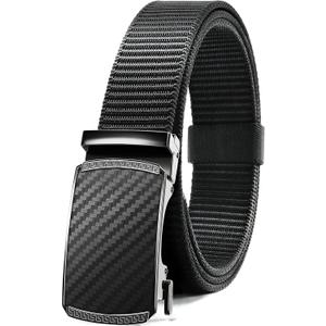 CHAOREN Ratchet Belts for Men - Casual Web Nylon Mens Belt 1 3/8" - Adjustable and Durable for Jeans (Black/Carbon Fiber Imperial) 32" to 38" Waist Adjustable
