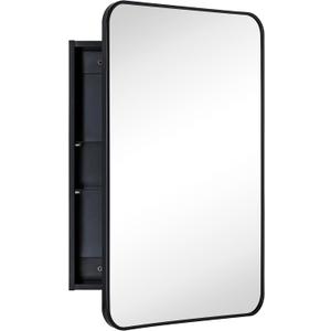 20x30'' Black Recessed and Surface Mount Bathroom Medicine Cabinet with Mirror Matt Black Metal Framed Rounded Rectangle Medicine Cabinet