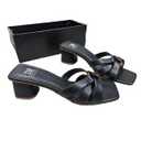 SM New York NIB‎ Strappy Black Brown Heeled Sandals Open Toe Block Heel Womens Size 7.5 Black