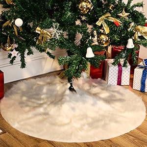 Tatuo White Faux Fur Christmas Tree Skirt Snow Tree Skirts for Christmas Holiday Decorations (50 cm)