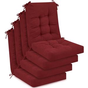 Juexica 4 Sets Outdoor Patio Chair Cushions Seat High Back Tufted Pillow Replacement Rocking Chair Cushions Pads for Patio Summer Seasonal Indoor Home Office (Ruby Red)