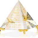 Clear Crystal Meditation Pyramid - Stress Relief Meditation Decor, Healing Positive Energy Feng Shui Ornament with Gold Base for Desk, Office, Home Living Room,3.94 Inch (White and Gold)