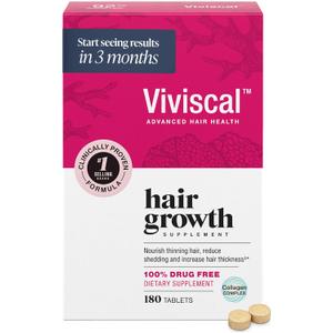 Viviscal Hair Growth Supplements For Women For Thicker, Fuller Hair, Nourishes Thinning & Loss, With Proprietary Collagen Complex, 180 Tablets, 3 Month Supply