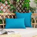 Kevin Textile Pack of 2 Outdoor Waterproof Throw Pillow Covers Solid Checkered Linen Decorative Farmhouse Pillowcases for Garden Patio Tent Balcony Couch Sofa 24 x 24 Peacock Blue