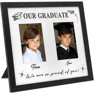 GraduatePro Then and Now Graduation Picture Frame for 2 Photos, HD Real Glass -Double 4x6 Frame, Graduation Gift for Son, Daughter, High School & College Graduate Keepsake for Parents