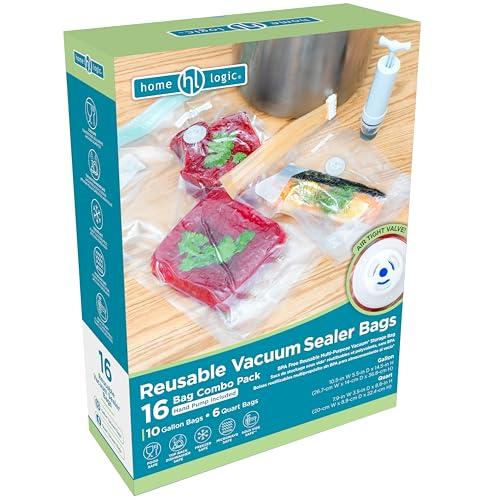 Home Logic Vacuum Sealer Reusable Bags Combo Pack – Freezer, Microwave & Sous Vide Safe Food Storage Bags – 9 Gallon Bags & 6 Quart Bags