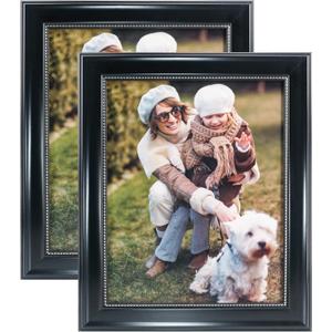 GraduationMall 8x10 Picture Frames, Real Glass, Display Photos for Wall or Tabletop, Black with Silver Beads, 2-Pack