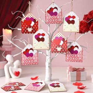 Chunful 12 Pcs Large Wooden Heart Envelope Ornament Valentine Decorations for Tree 4 Inch Love Letter Envelope Hanging Tags with Ropes Red Pink Cutouts Romantic Valentines Decor for Home Office Gift