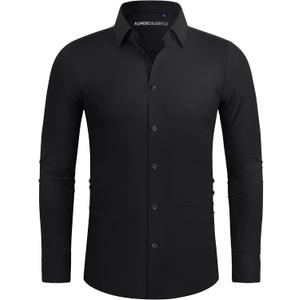 Alimens & Gentle Stretch Mens Dress Shirts Slim Fit Long Sleeve Casual Skinny Muscle Fit Wrinkle Free Button Down Shirt L