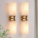 Wall Sconces Set of Two, Brass Gold Bathroom Sconces Wall Lighting with White Glass, Modern Sconces Wall Decor Set of 2 Wall Light fixtures for Bathroom Mirror Living Room Hallway Bedroom Wall Lamp