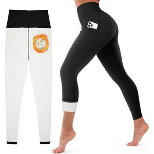 CHARMKING Women's Fleece Lined Thermal Leggings High Waisted Winter Yoga Pants with Pockets | Cold Weather Compression Tights (Large, 01 Black)