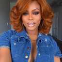 Quantum Love Layered Yaki Wavy Ginger Wig with Bangs for Women Orange Brown Short Curly Shoulder Length Bob Wigs Gluless Synthetic Hair for Daily Life Party (Ginger Brown)