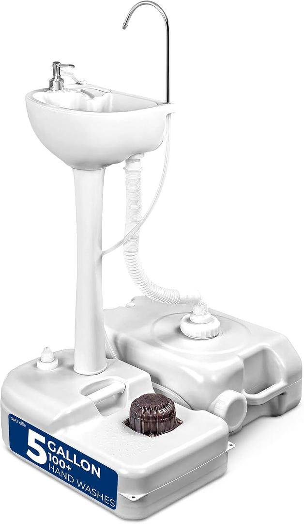 SereneLife Portable Hand Washing Station, 100+ Hand Washes, Hands-Free Foot Pump, Soap Dispenser, and Drain Hose, Ideal for Outdoor Events, Camping, Boating and Worksites, 24l