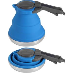 1.5L Collapsible Silicone Kettle, Portable Camping Kettle, Folding Travel Tea Kettle, Anti-Scald Plastic Handle, Stainless Steel Bottom for Gas, Electric, Induction Stoves, 50oz Outdoor Hiking Water P