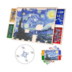 Rotatable 360-Degree Wheels Puzzle Board with Drawers and Cover 1000 Pieces Lightweight Portable Wooden Puzzle Table for Adults Size 30" x 22" (Large)