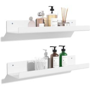 upsimples 2 Pack Acrylic Shelves for Wall Storage, 15" Floating Bookshelves for Kids, Display Shelf Organizer for Bathroom, Bedroom, Living Room Decor, Kitchen, White