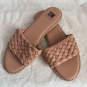 SM New York Women Flat Sandals Braided Leather Nude Summer Dressy Fashion Evening Party Wedding Sandals Pink 8