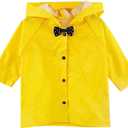 Age 2-10 Years Kids Hooded Button Down Long Jacket Bow Rainwear Lightweight Raincoat (Yellow)